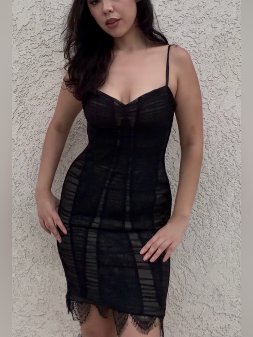Alberto Makali 100% Silk Black Ruched Lace Dress Size 6